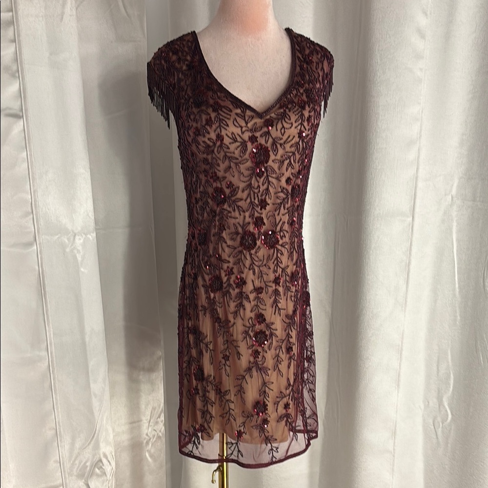 Scala Burgundy and Nude Lace Dress